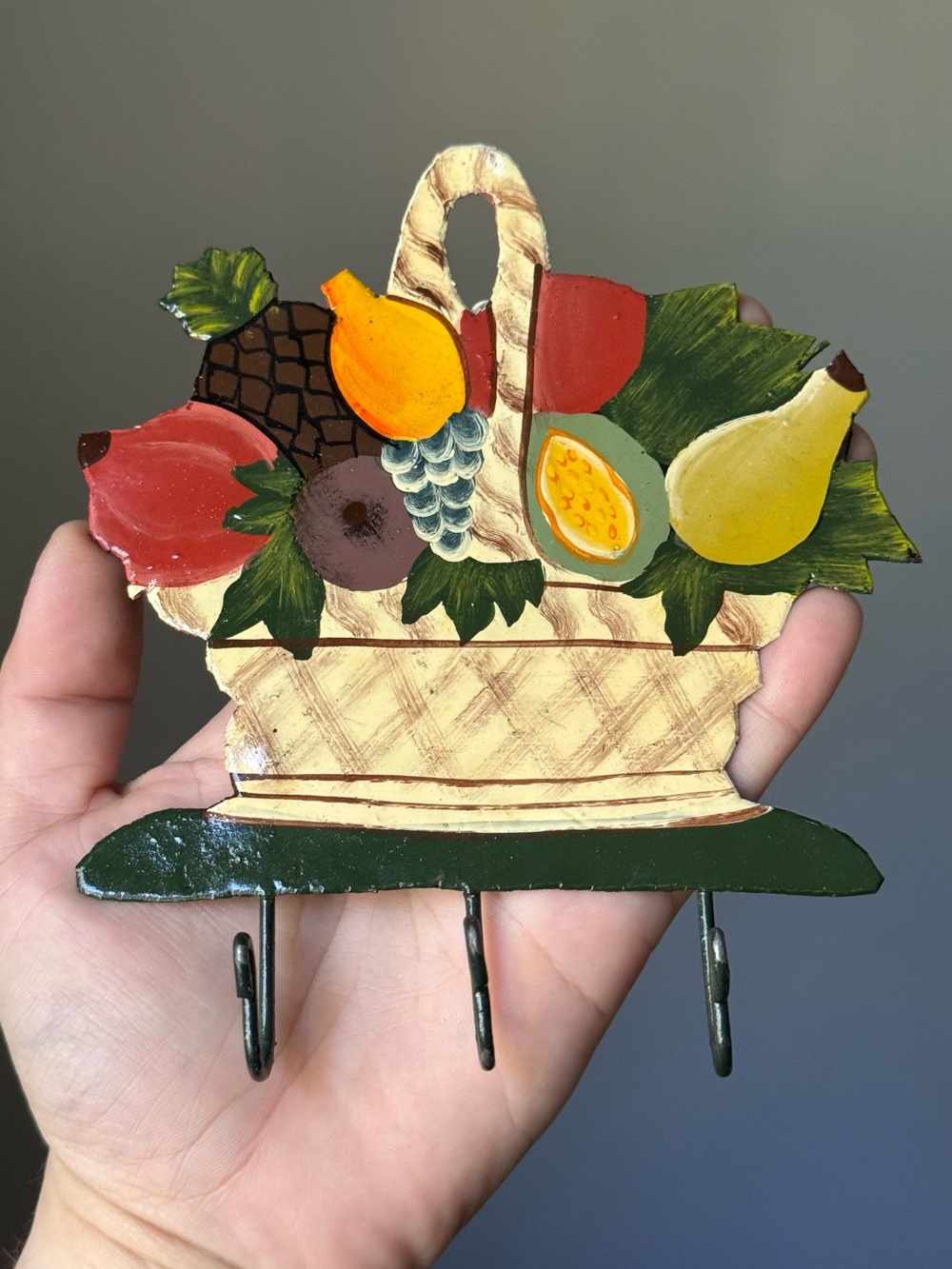 3-Hook Wall Hanger Vintage Fruit Basket Cottagecore Kitchen Decor